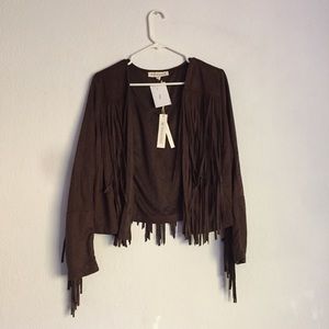 Faux suede fringe jacket